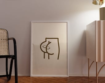 Illustration Hintern 30x40, Trendiger Kunstdruck, Modernes Poster braun-beige, Spruch Print 40x50, Positives Zitat 70x100, Wandposter 50x70
