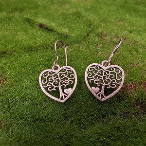 Nonallergenic Titanium Tree and Heart Dangle Earrings