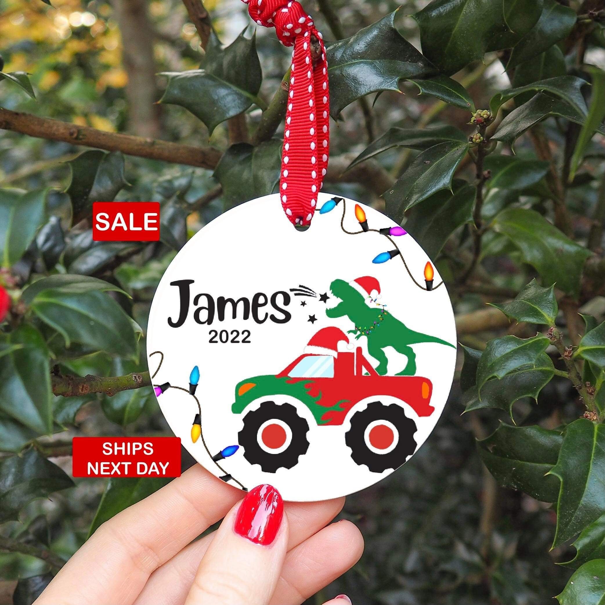 Boys Christmas Ornament - Personalized Dinosaur Christmas Ornament