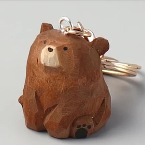 Hand-Carved Wooden Bear Keychain MADE IN CANADA