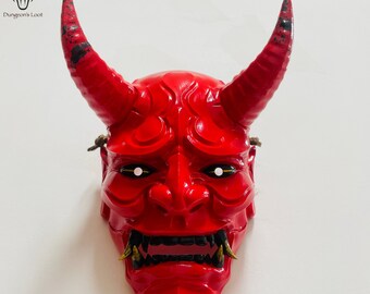 Máscara Oni japonesa colecionável, pintada à mão - impressa em 3D - Loja de Tesouros da Masmorra