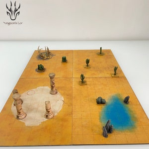 Mapa/Terreno del Desierto de madera pintado a mano para juegos de rol y de mesa + 16 miniaturas (Dnd, Dragones y Mazmorras, Pathfinder)