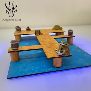 Modulare handbemalte Hafenkarte/Szenario aus Holz für Rollenspiele und Brettspiele + Miniaturen (Dnd, Dungeons and Dragons, Pathfinder)