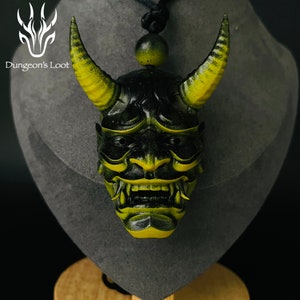 Necklace with Yellow and Black Mini Hannya Mask - 3D Printed