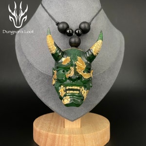 Necklace with hand-painted translucent mini Hannya mask, with golden leaf - 3D Printed