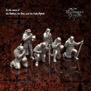 Praying 11th Century Spanish Knights - Reconquer Designs - Wargames, Modeling, Dioramas, Board Games - 28mm | 32mm | 35mm Scale