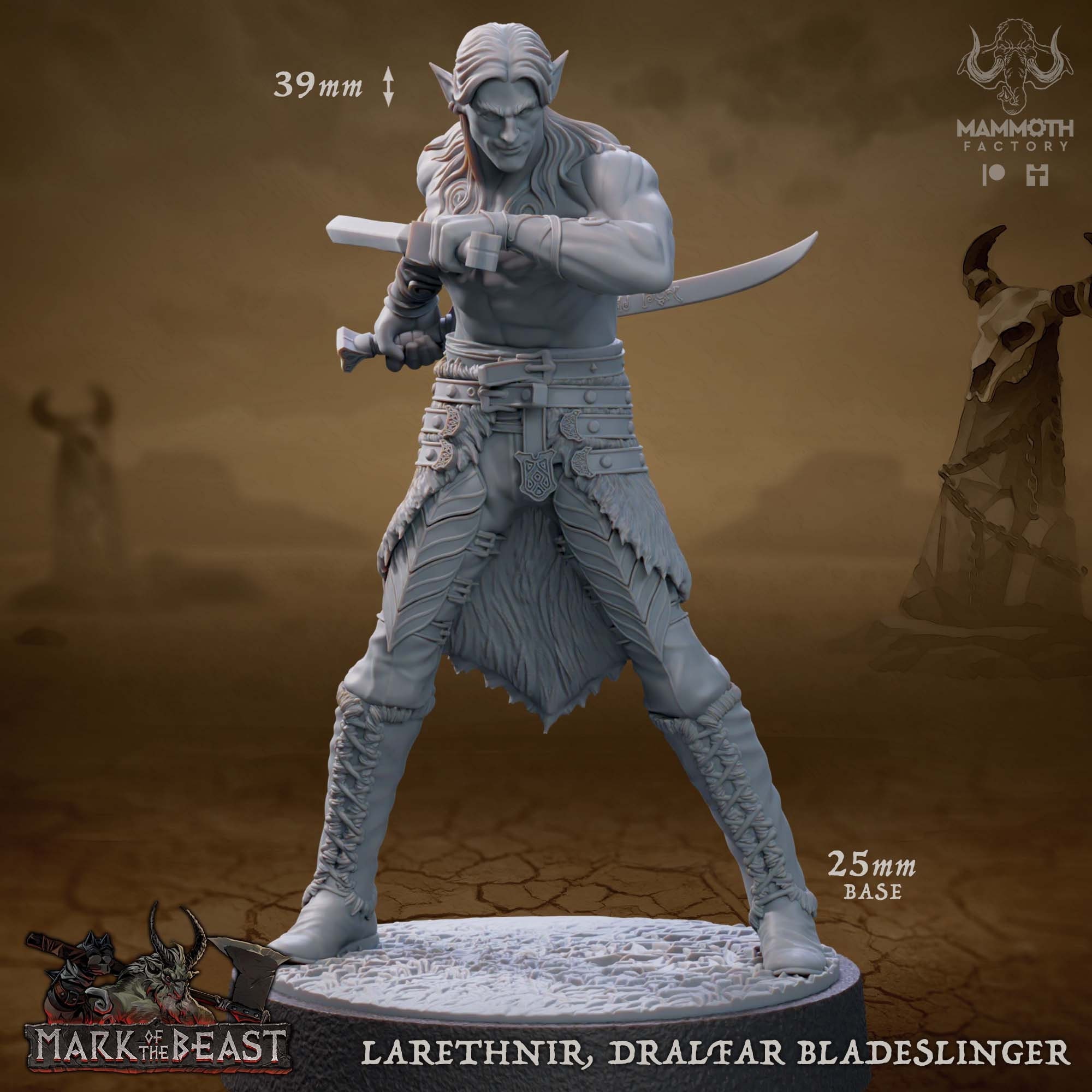 Larethnir, Dralfar Bladeslinger - Mammoth Factory - Dungeons and dragons, Dnd, pathfinder, warhammer - 32mm - 3D Printed