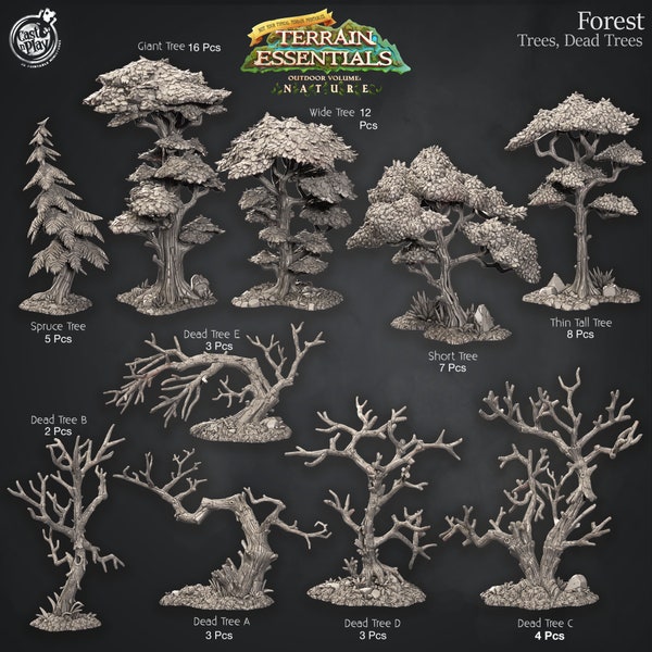 Forest Set - Trees & Dead Trees - Cast n' Play Terrain Essential - Dungeons and dragons, Dnd, pathfinder, warhammer - 32mm - 3D Printed