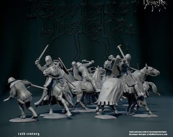 Affrontement de chevaliers du XIVe siècle - Reconquer Designs - Jeux de guerre, modélisme, dioramas, jeux de plateau - Échelles 28 mm | 32 mm | 35 mm