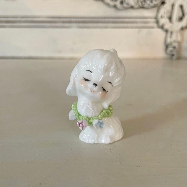 Vintage Napco Poodle Dog Bone China Porcelain Mini Figurine FREE SHIPPING