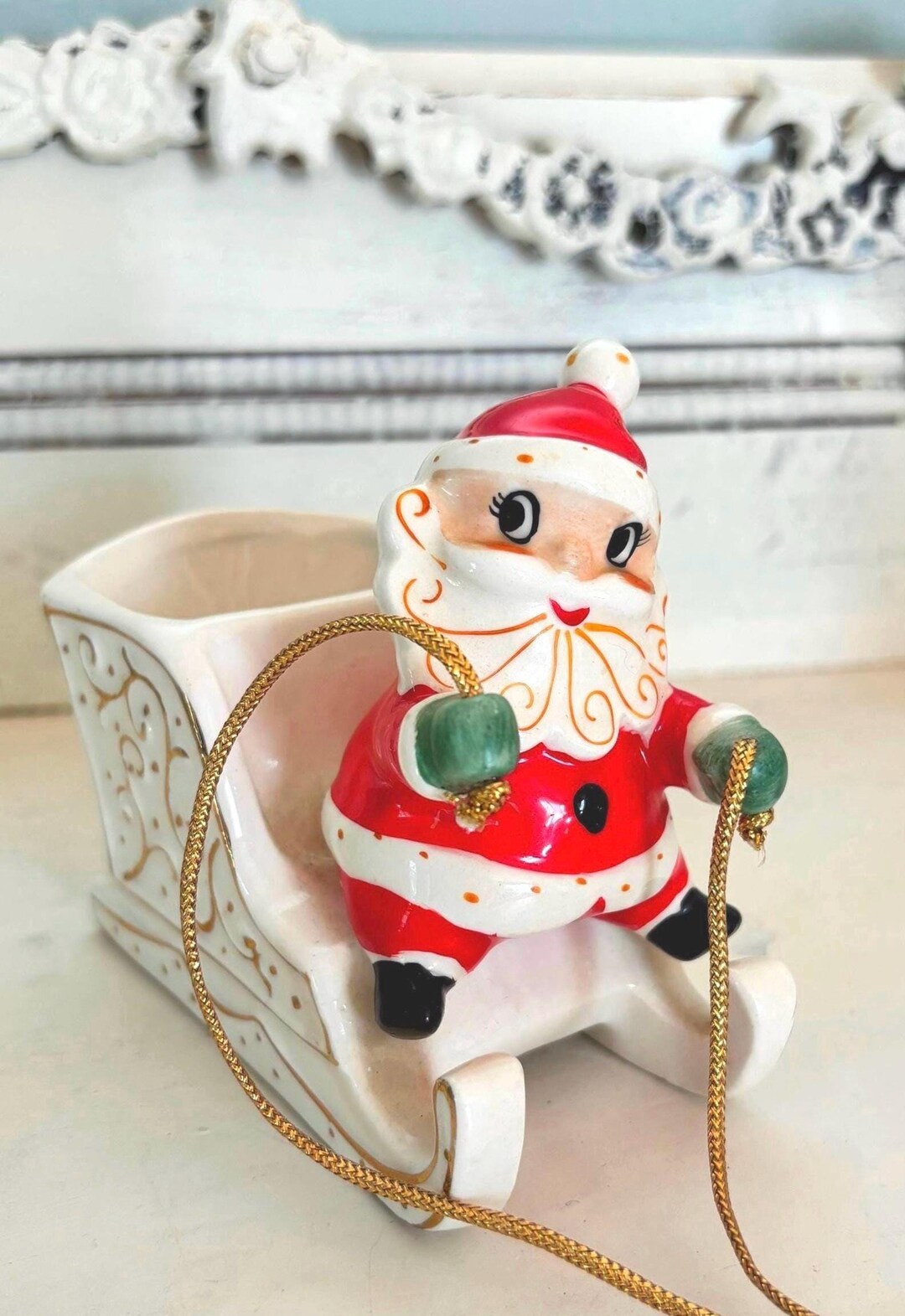 Vintage Holt Howard Santa Sleigh Planter: 1959 Ceramic Christmas