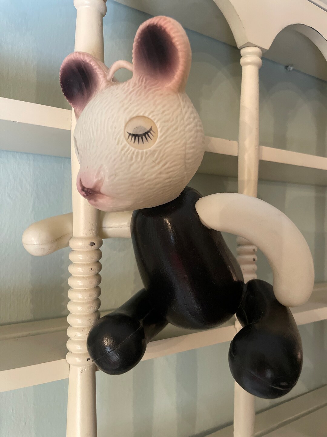 Vintage Plastic Celluloid Lenticular Eye Panda Bear Jointed Toy Hong