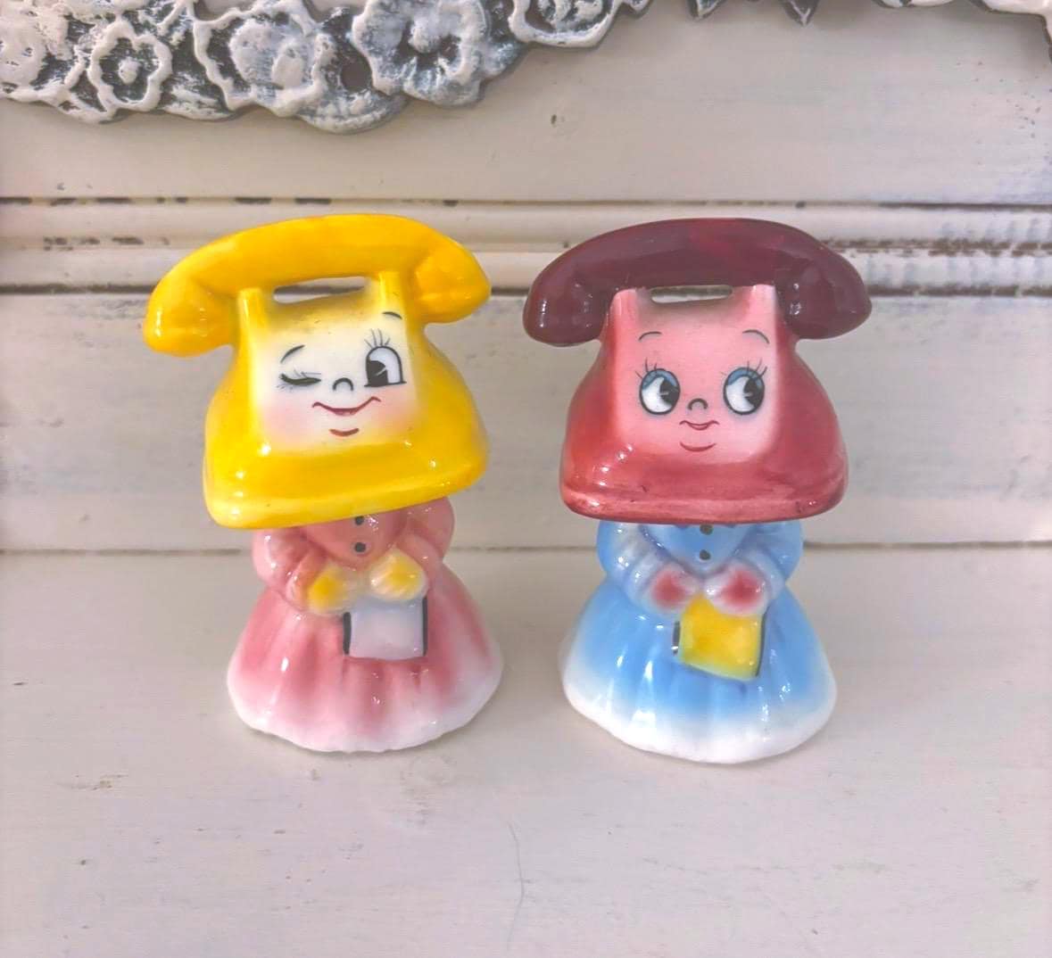 Vintage PY Anthropomorphic Telephone Girl Salt and Pepper Shakers