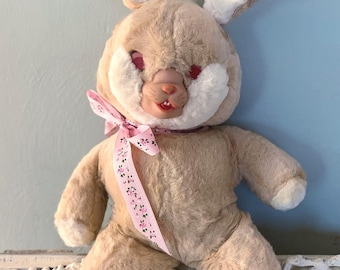 Vintage Rushton Style Chiltern Rubber Face Large Pink Bunny Plush