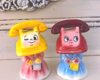 Vintage PY Anthropomorphic Telephone Girl Salt and Pepper Shakers: PY Japan Miyao