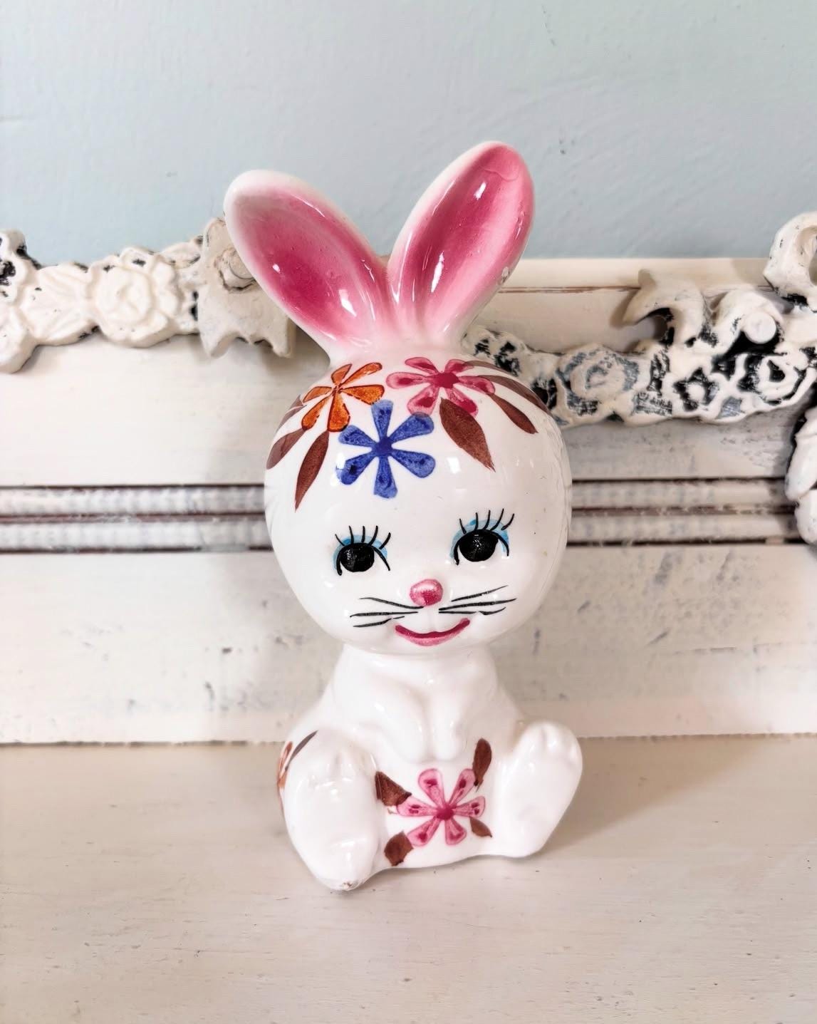 Kitsch Shiny Rabbit Vintage Anthropomorphic Kitsch Bunny Rabbit Japan Ceramic Figurine 6.5 ...
