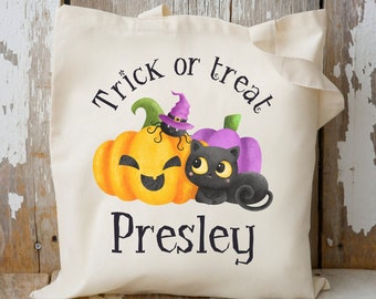 Personalized Trick or Treat Tote Bags for Kids, Halloween Candy Bag for Boys or Girls, Halloween Party Treat Bag, Halloween Gift, Goodie Bag