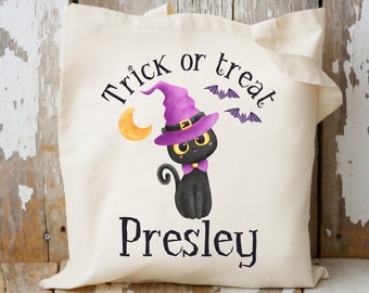 Personalized Trick or Treat Tote Bags for Kids, Halloween Candy Bag for Boys or Girls, Halloween Party Treat Bag, Halloween Gift, Goodie Bag