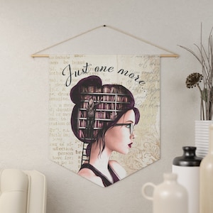 Book Nook Wall Art, Library Décor, Girl With Books in Her Head Banner, Just One More Chapter, Librarian Gift, Book Lover Wall Hanging