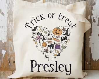 Personalized Trick or Treat Tote Bags for Kids, Halloween Candy Bag for Boys or Girls, Halloween Party Treat Bag, Halloween Gift, Goodie Bag