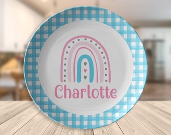 Personalized Rainbow Plate with Name, Custom Dinner Plate for Girls, Rainbow Birthday Plate, Toddler Plates, Personalized Keepsake Plate
