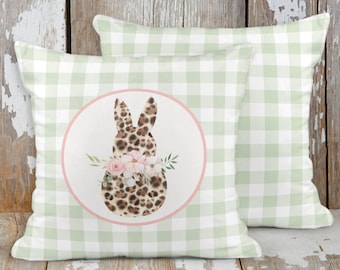 Easter Pillow Cover, Cute Easter Bunny Throw Pillow Cover, Farmhouse Easter Décor, Cute Couch Pillow Cover, Leopard Print Easter Décor