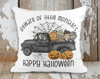 Beware of Little Monsters Halloween Pillow Cover, Cute Halloween Pillow, Unique Spooky Season Décor, Fall Pillow Cover