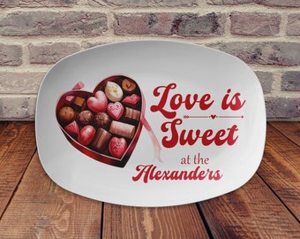 Personalized Love is Sweet Valentine Platter, Valentine Candy Plate, Valentine Cookie Tray, Valentine's Day Décor, Valentine Party Platter