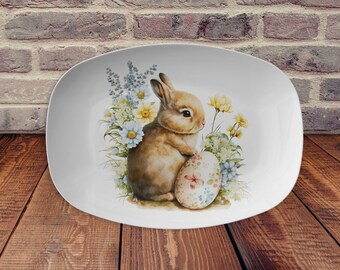 Floral Easter Bunny Decorative Platter, Easter Brunch Serving Plate, Cute Kitchen Spring Décor, Spring Bunny, Easter Table Décor