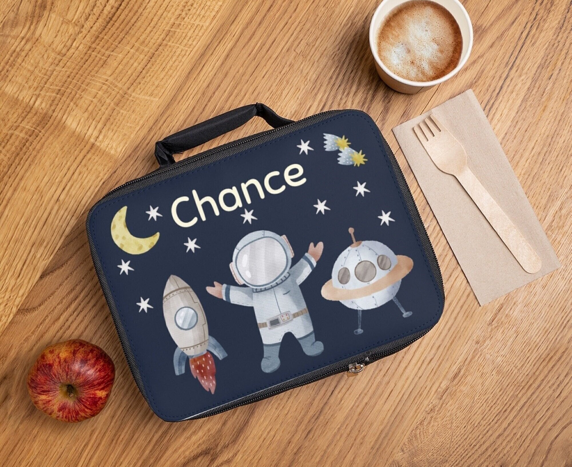 Cartoon Space Planet Rocket Thermal Insulated Lunch Bag Women
