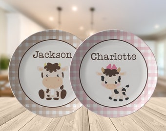 Personalized Baby Cow Plate, Custom Dinner Plate for Kids, Cute Baby Cow Plate with Name, Toddler Plates, Personalized Keepsake Plate