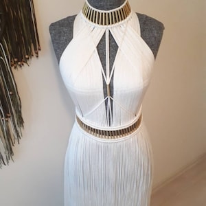 Makramee Kleid &quot;WHITE ORCHID&quot; Braut / Festival Outfit Wear / Hochzeitskleid / Eleganz Nachtkleid / Fransenkleid ..