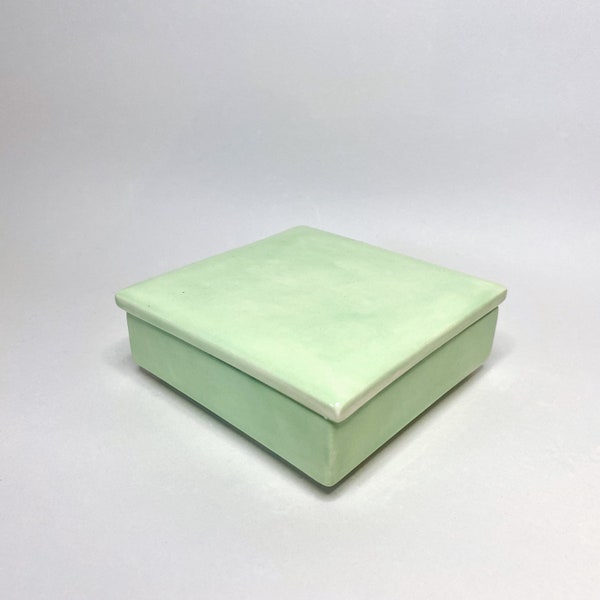 Vintage Ceramic Jewelry Box | Catch All Dish | Pastel Green Ring Dish | Gift for Her