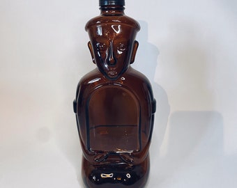 Vintage Kahlua Bottle Brown Glass Heritage Edition Polynesian Man Figure