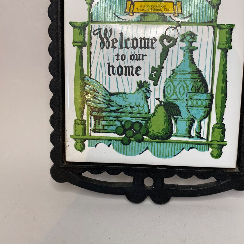 Vintage Ceramic Tile Cast Iron Trivet Iron Trivet Pot Holder Tile