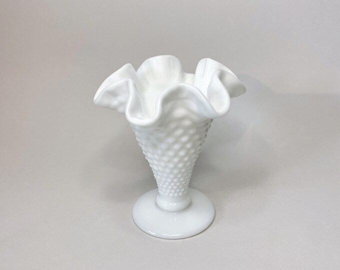 Vintage Milk Glass Fenton Hobnail Small Vase With Ruffled Etsy