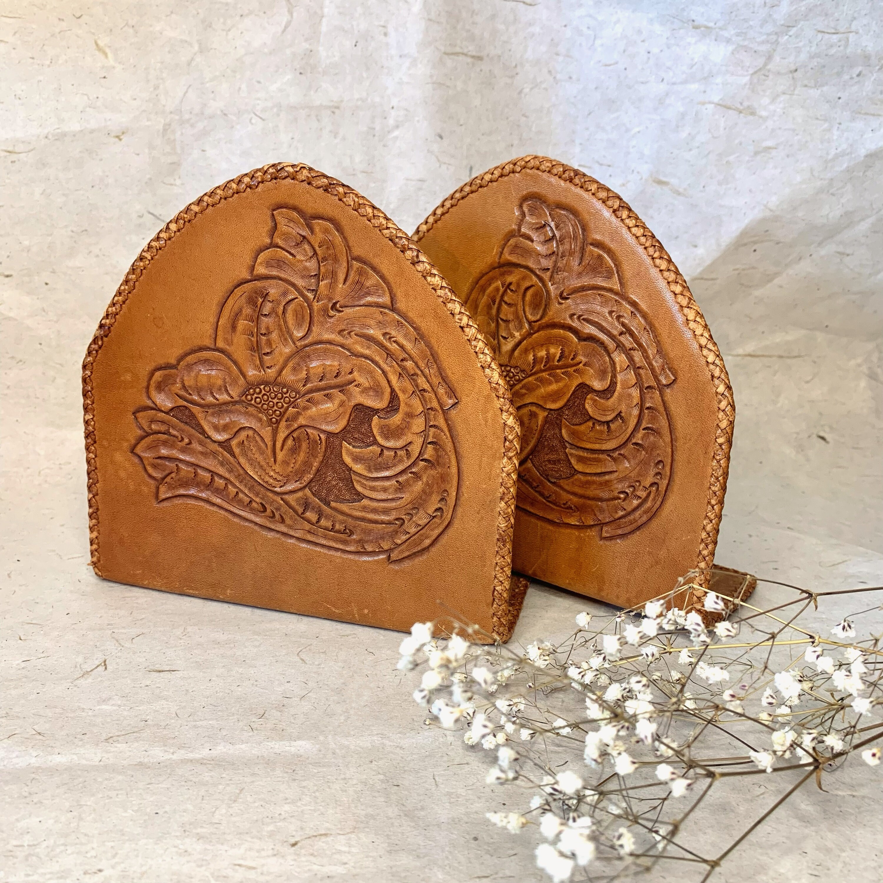 Vintage Carved Leather Bookends Leather Book Ends Bookends Etsy