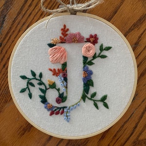 Custom Floral Embroidered Letter - Hand Embroidered