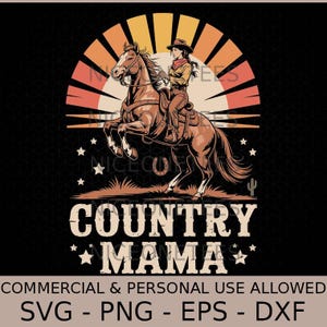 Country Mama Western Horse Riding Sunray Svg Png