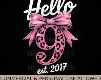 Hallo 9 Pink Bow Est 2016 Coquette 9. Geburtstag Mädchen Svg Png