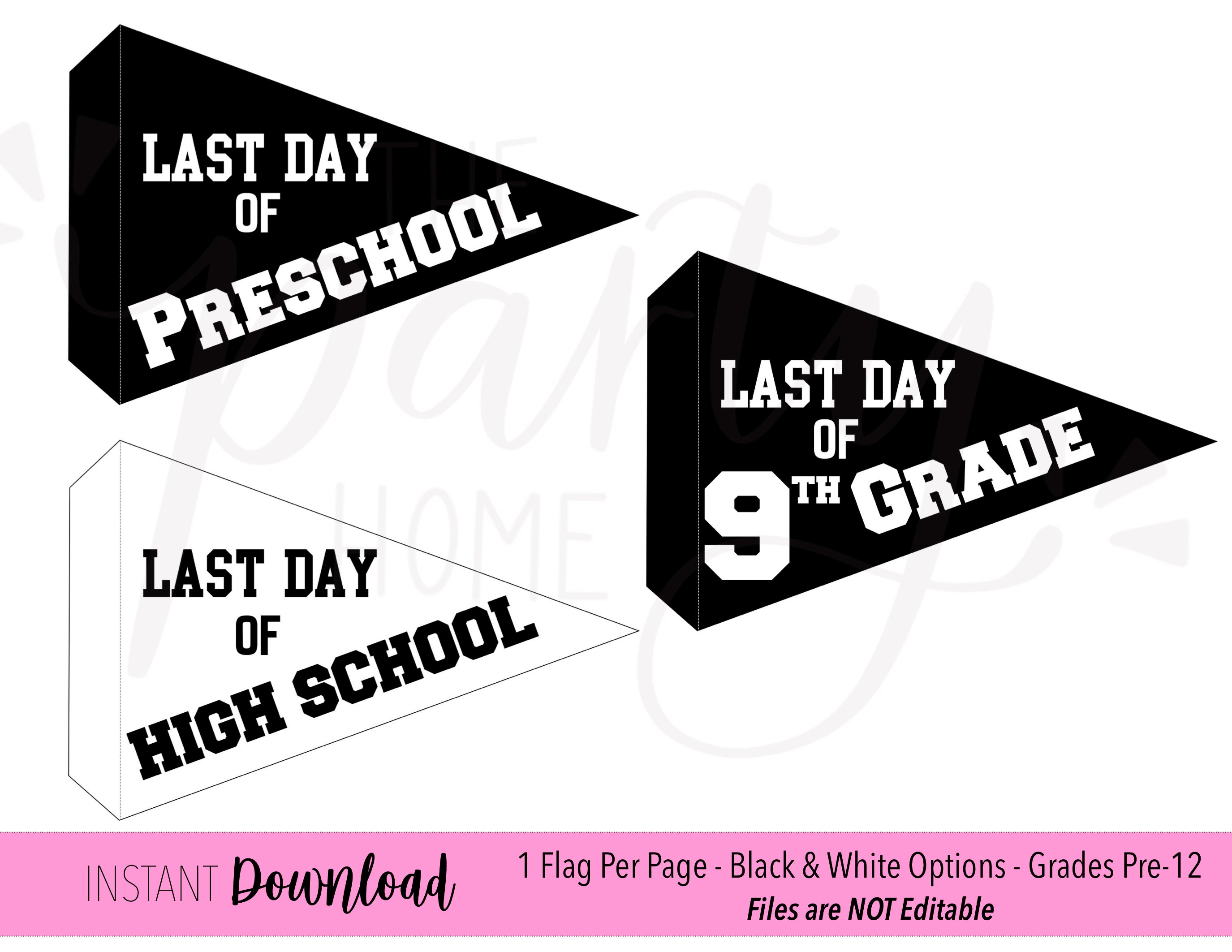 Last Day of School Printable Pennant Flags | Last Day of School Flag ...