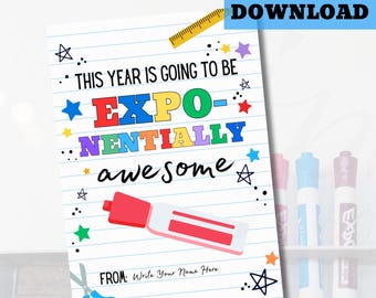 新学期デジタルギフトタグ、エクスポマーカーの先生へのプレゼント、指数関数的に素晴らしい学年ギフトタグ、最初の新学期初日デジタルダウンロード