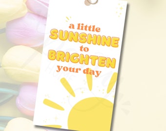 Sunshine Gift Tag, Sunshine Box Printable, Brighten Someones Day, Download Yellow Sun Tag, Yellow Tag, Something to Brighten Your Day Tag