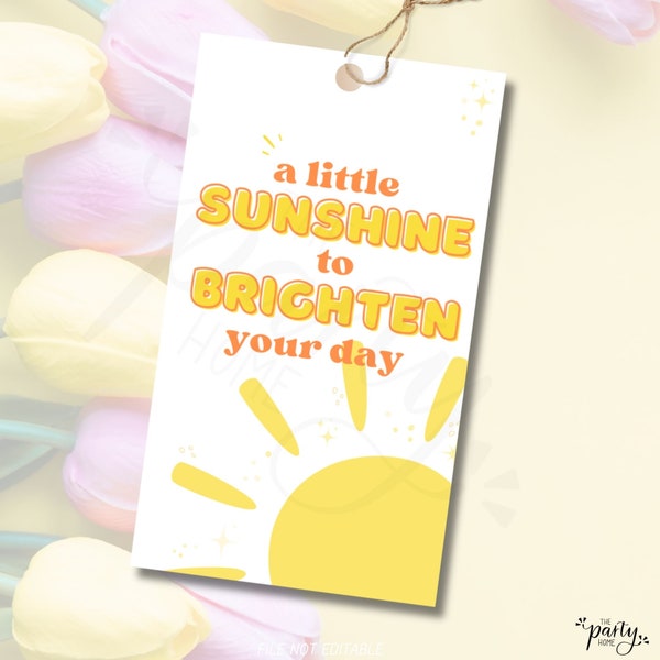 Sunshine Gift Tag, Sunshine Box Printable, Brighten Someones Day, Download Yellow Sun Tag, Yellow Tag, Something to Brighten Your Day Tag