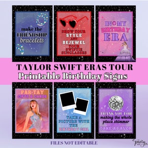 Panneaux de fête T Swift 5 x 7, Bundle de panneaux d&#39;anniversaire imprimables Swifite, panneaux de table à thème anniversaire tournée d&#39;époques, panneau de fête à l&#39;époque de mon anniversaire