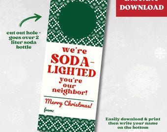 Soda Gift Tag, 2 Liter Soda Label, Soda Holiday Gift Tag, Soda Lighted, Pop Gift Tag, Friend Gift Idea, Neighbor Christmas Digital Download