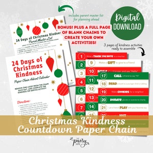 Christmas Paper Chain Link Countdown, Christmas Kindness Countdown for Kids, Printable Advent Countdown, December Craft Christmas Activity