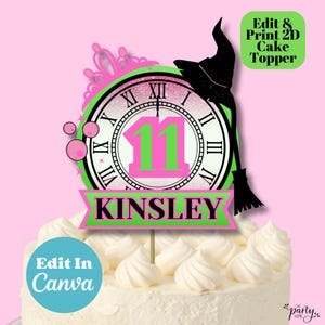 Wicked Cake Topper, Birthday Green Pink Cake Topper, Wicked Witch Birthday Party Topper, Printable Cake Topper, Canva Digital Cake Topper