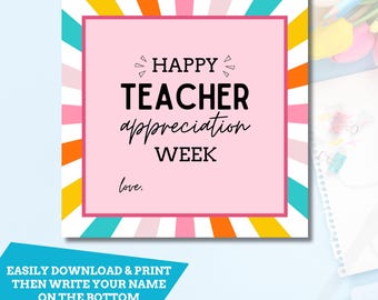 Teacher Appreciation Gift Tag, Happy Teacher Appreciation Week Gift Tags, Gift Card Tag, Thank you Tag, Teacher Gift, DIY Gift, PTA Gift