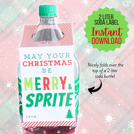 Sprite Gift Tag, 2 Liter Soda Label, Soda Holiday Gift Tag, Merry and Sprite, Pop Gift Tag, Neighbor Gift Idea, Digital Download, Gift Tag